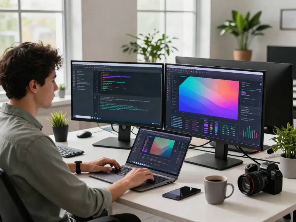 Developer optimizing instant indexing tools in a bright tech workspace.